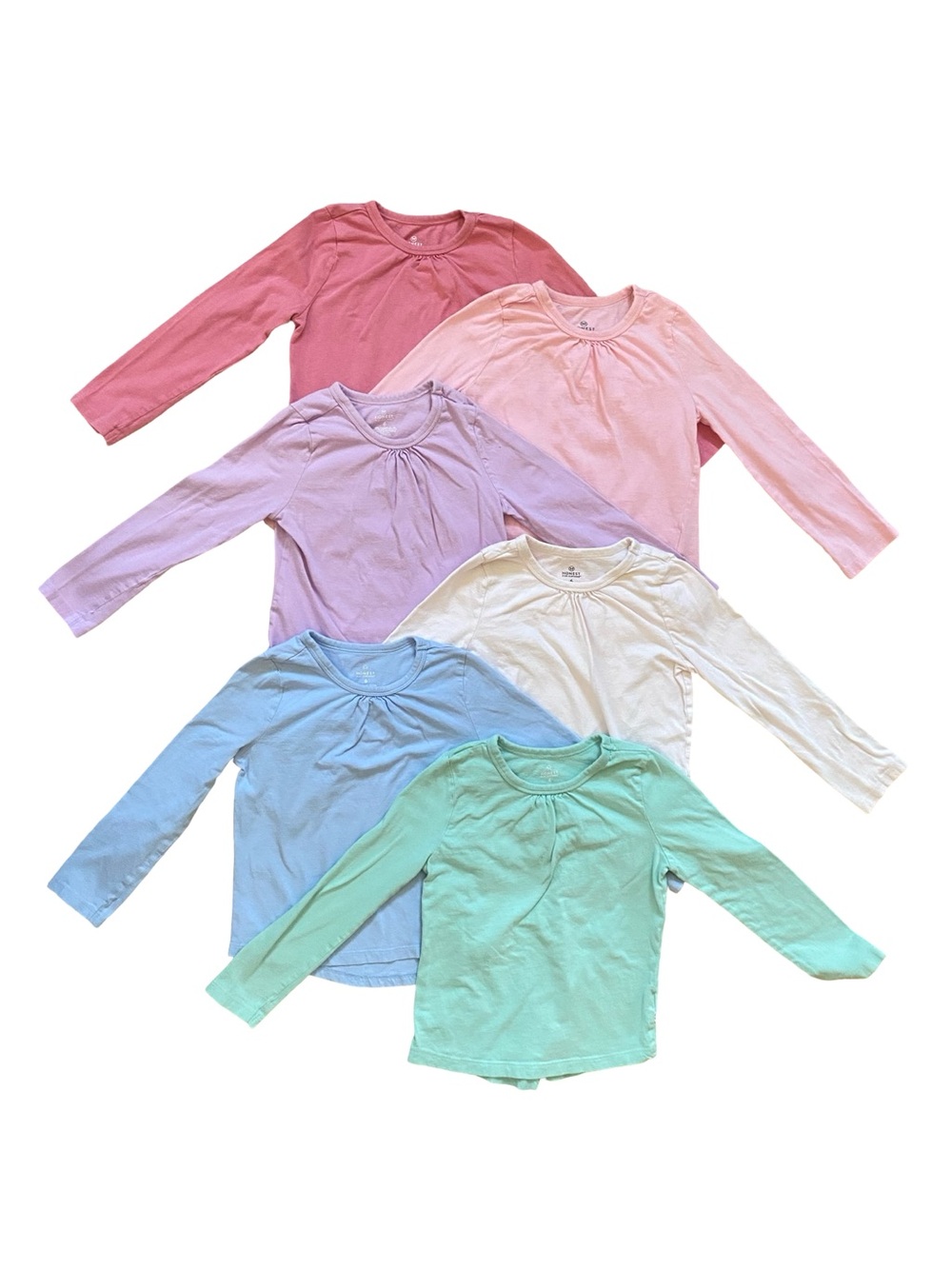 Honest Co Bundle of 6 Girls' Pastel Long-Sleeve Crewneck T-shirt Tops - Size 6